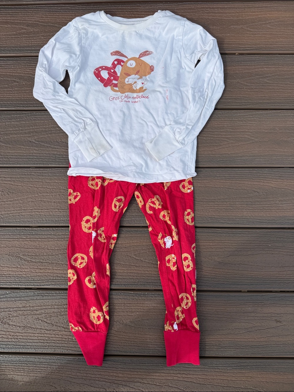 Kids Red Pretzel-Print Two-Piece Pajama Set - Long Sleeve Top & Pants